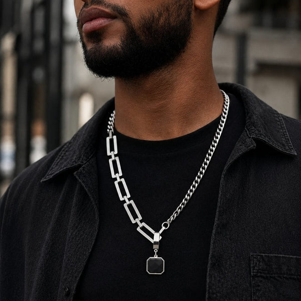 DUAL LINK - 35mm Titanium Steel Pendant with OCTAGON 5mm Chain for Men & Boys (21inch)
