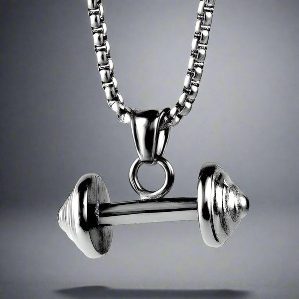 डंबल इक्वेशन - पुरुषों और लड़कों के लिए 24 इंच गोल बॉक्स चेन के साथ शुद्ध टाइटेनियम स्टील पेंडेंट