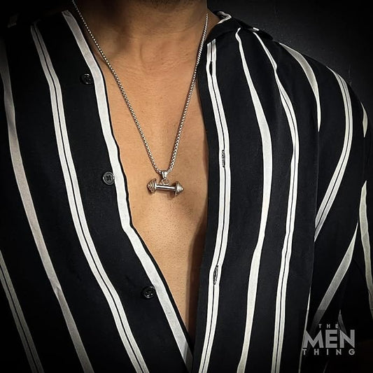 THE MEN THING SS Pendant/ Necklace DUMBBELL EQUATION - Pure Titanium Steel Pendant with 24inch Round Box Chain for Men & Boys