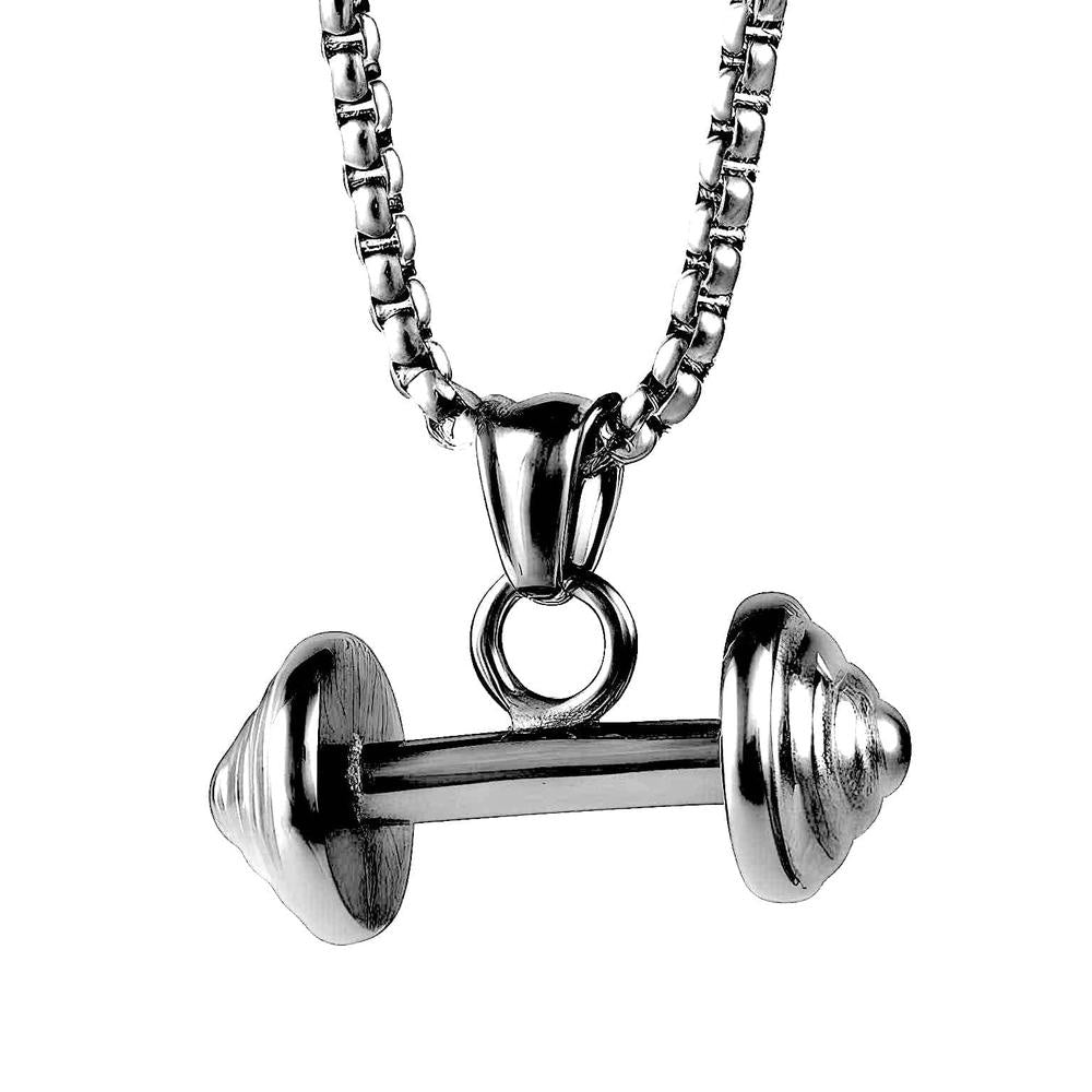 THE MEN THING SS Pendant/ Necklace DUMBBELL EQUATION - Pure Titanium Steel Pendant with 24inch Round Box Chain for Men & Boys