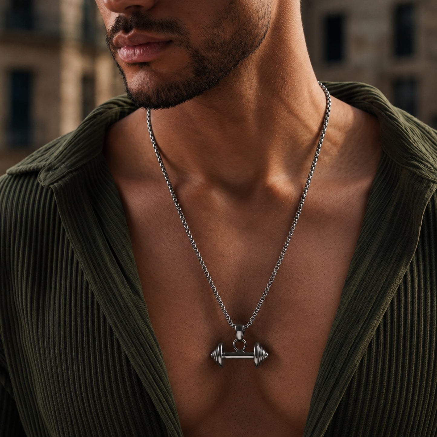 THE MEN THING SS Pendant/ Necklace DUMBBELL EQUATION - Pure Titanium Steel Pendant with 24inch Round Box Chain for Men & Boys