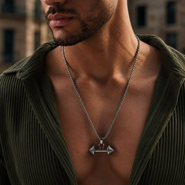 DUMBBELL EQUATION - Pure Titanium Steel Pendant with 24inch Round Box Chain for Men & Boys