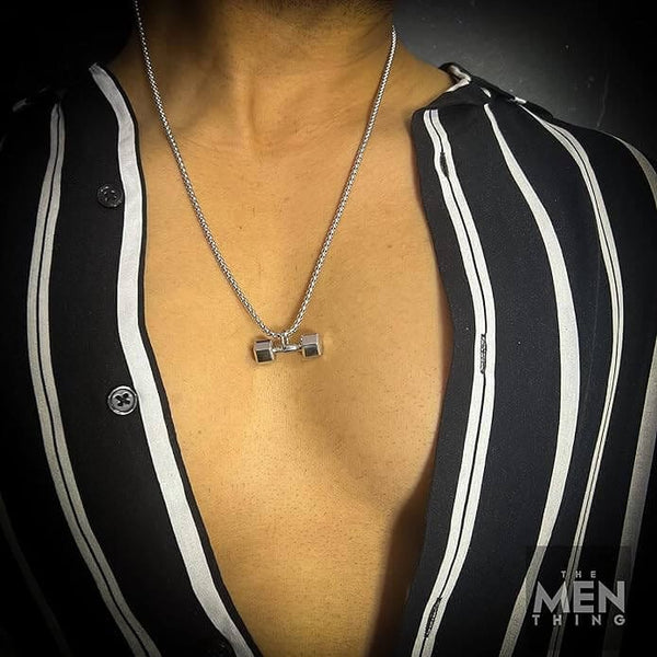 DUMBBELL PASSION - Pure Titanium Steel Pendant with 24inch Round Box Chain for Men & Boys