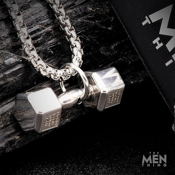 DUMBBELL PASSION - Pure Titanium Steel Pendant with 24inch Round Box Chain for Men & Boys