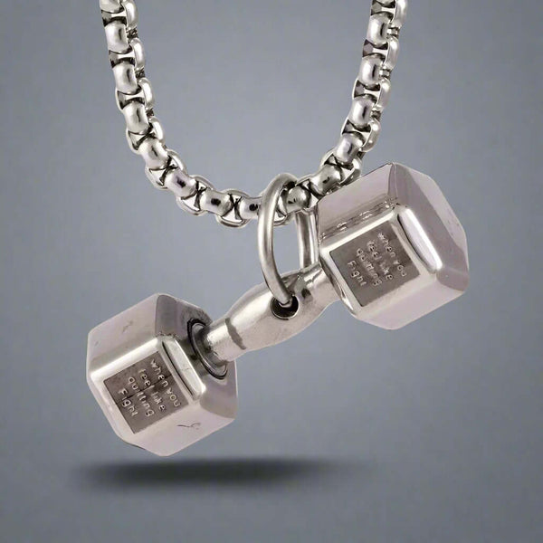 DUMBBELL PASSION - Pure Titanium Steel Pendant with 24inch Round Box Chain for Men & Boys