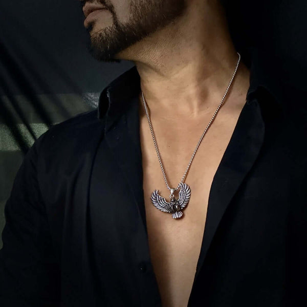 EAGLE CATCH - Alloy Eagle Pendant with Stainless Steel 24inch Round Box Chain, American trending Style for Men & Boy