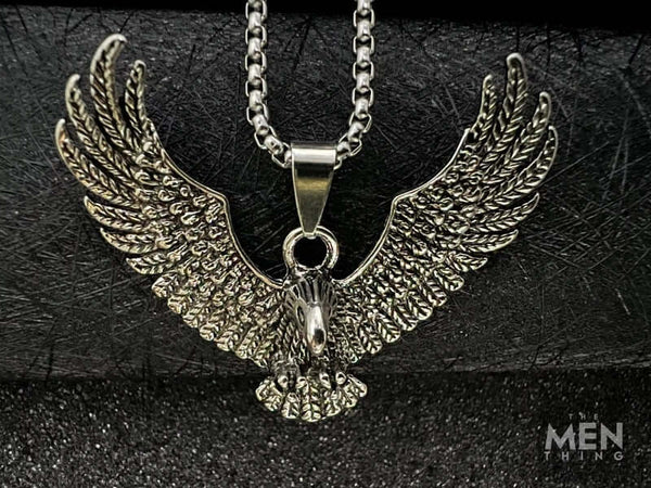 EAGLE CATCH - Alloy Eagle Pendant with Stainless Steel 24inch Round Box Chain, American trending Style for Men & Boy
