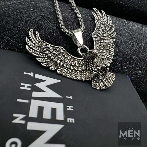 EAGLE CATCH - Alloy Eagle Pendant with Stainless Steel 24inch Round Box Chain, American trending Style for Men & Boy