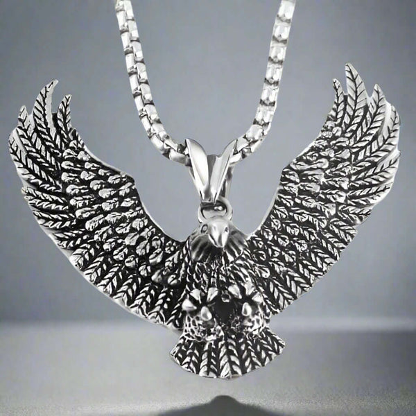 EAGLE CATCH - Alloy Eagle Pendant with Stainless Steel 24inch Round Box Chain, American trending Style for Men & Boy