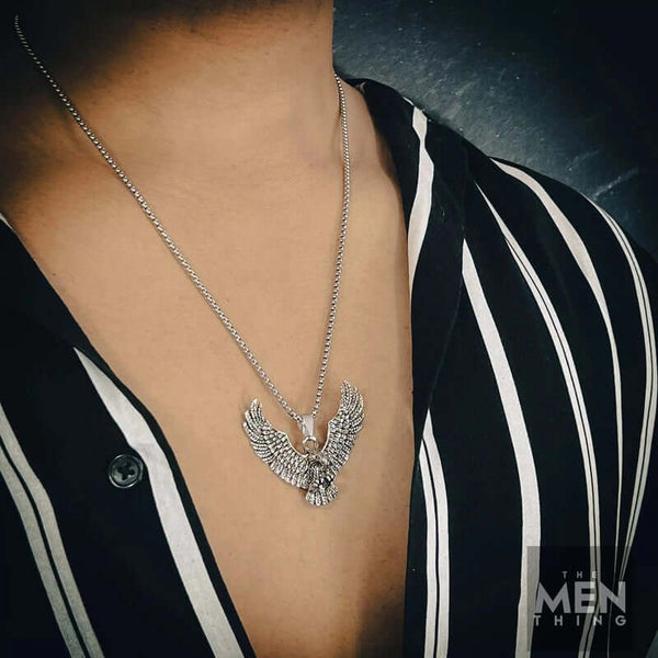 EAGLE CATCH - Alloy Eagle Pendant with Stainless Steel 24inch Round Box Chain, American trending Style for Men & Boy
