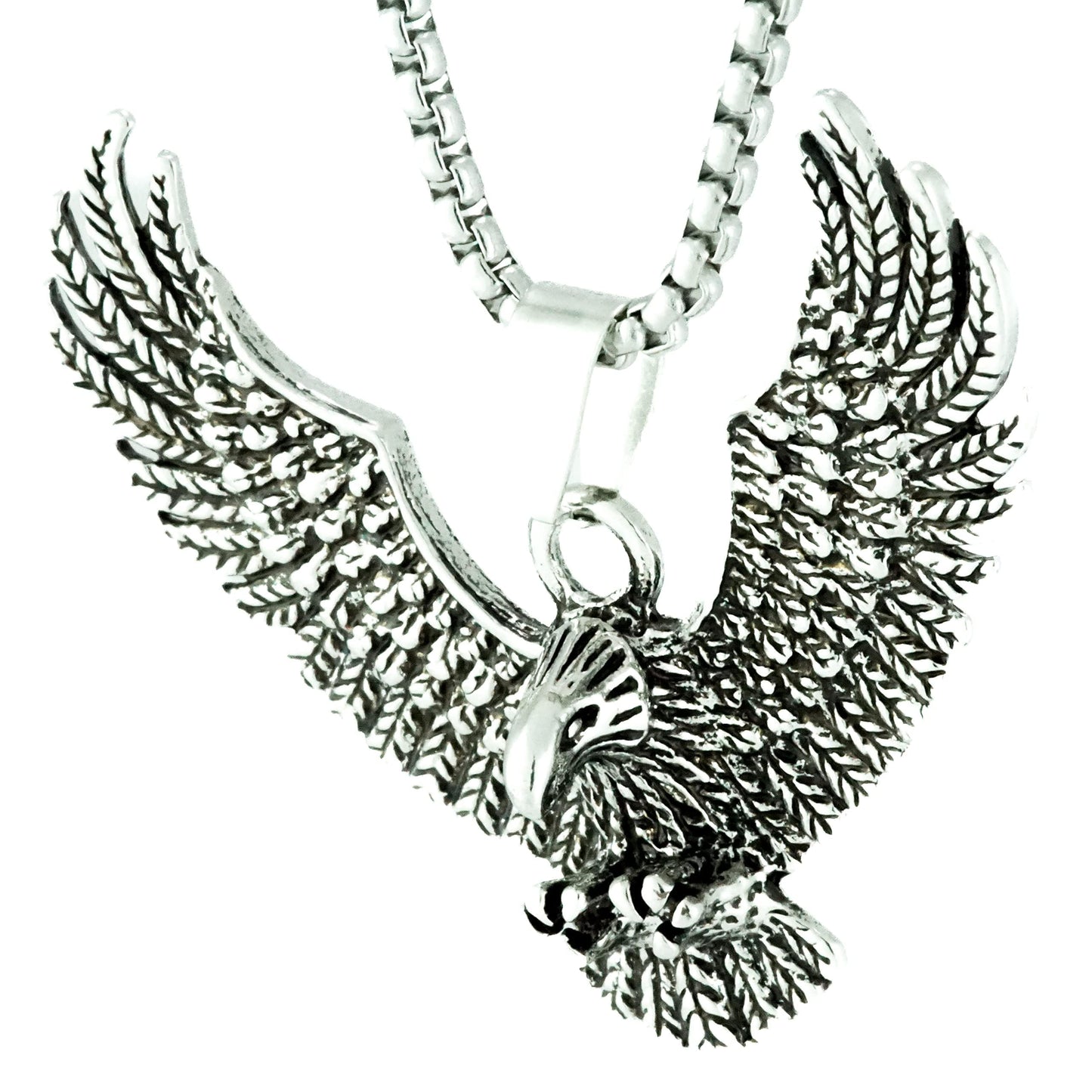 THE MEN THING SS Pendant/ Necklace EAGLE CATCH - Alloy Eagle Pendant with Stainless Steel 24inch Round Box Chain, American trending Style for Men & Boy