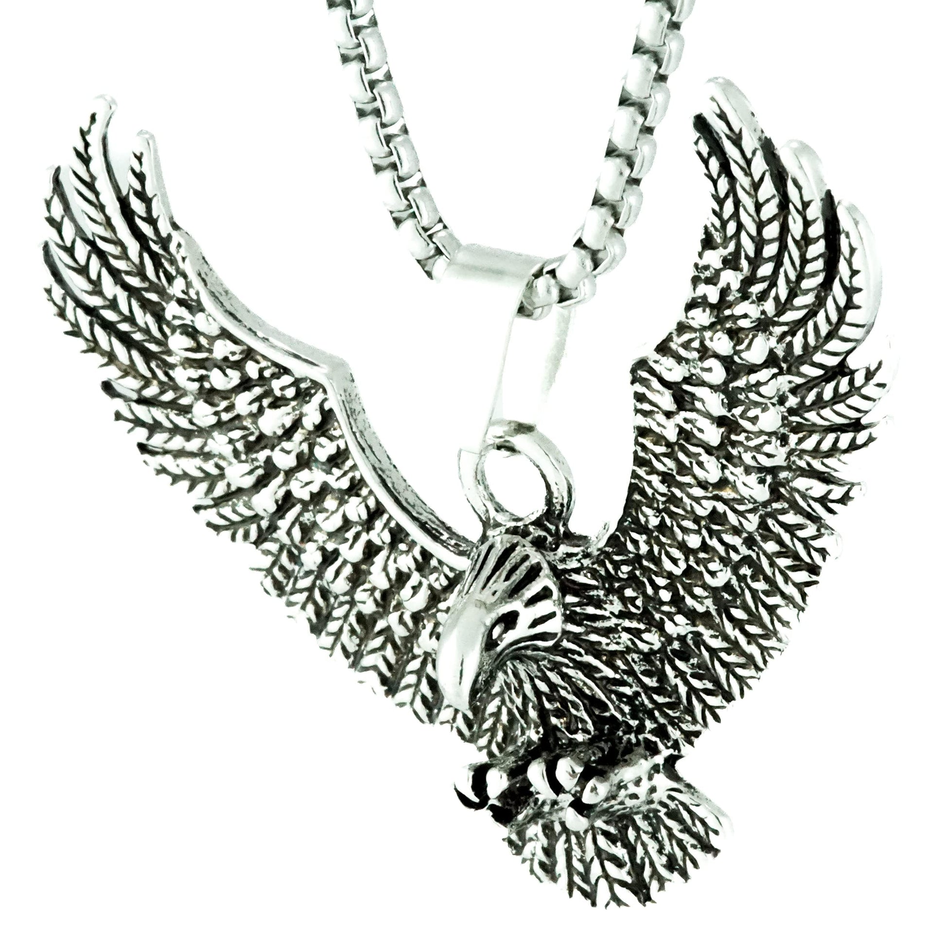 THE MEN THING SS Pendant/ Necklace EAGLE CATCH - Alloy Eagle Pendant with Stainless Steel 24inch Round Box Chain, American trending Style for Men & Boy