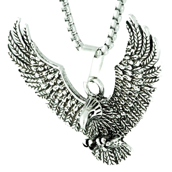 EAGLE CATCH - Alloy Eagle Pendant with Stainless Steel 24inch Round Box Chain, American trending Style for Men & Boy