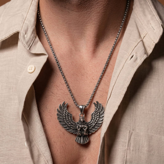 THE MEN THING SS Pendant/ Necklace EAGLE CATCH (T) - Pure Titanium Steel Pendant with Stainless Steel 24inch Round Box Chain, European trending Style for Men & Boy