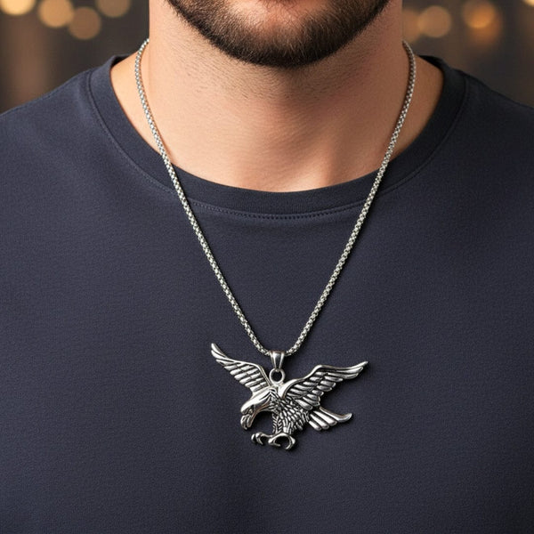 EAGLE-HUNTER - Alloy Pendant with Pure Stainless Steel 24inch Round Body Chain, European trending Style for Men & Boy
