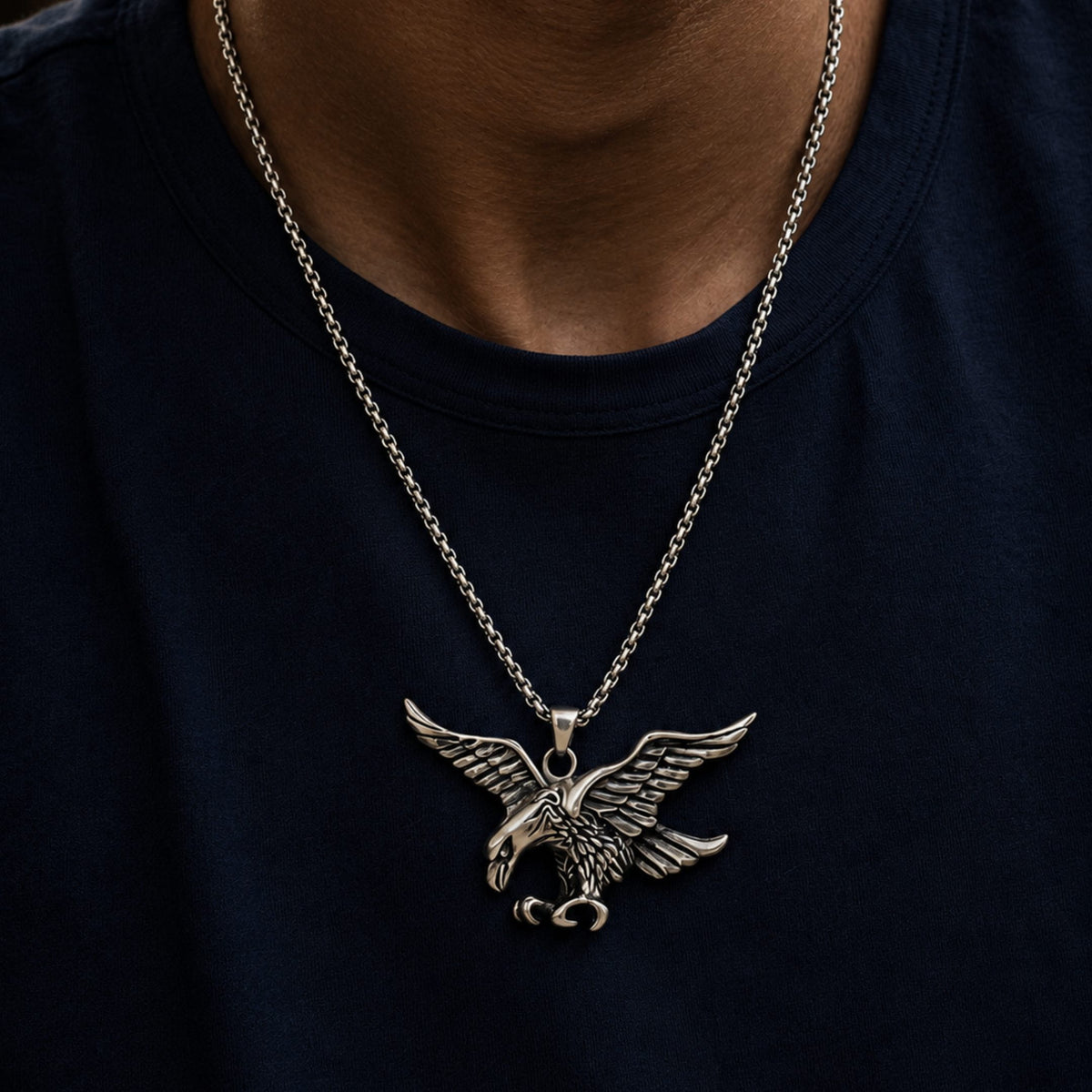 THE MEN THING SS Pendant/ Necklace EAGLE-HUNTER - Alloy Pendant with Pure Stainless Steel 24inch Round Body Chain, European trending Style for Men & Boy