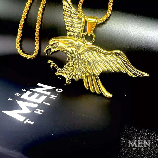 EAGLE-HUNTER - Gold Alloy Pendant with Pure Stainless Steel 24inch Round Body Chain, European trending Style for Men & Boy