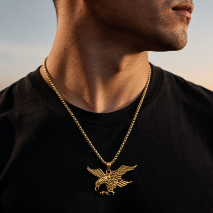 THE MEN THING SS Pendant/ Necklace EAGLE-HUNTER - Gold Alloy Pendant with Pure Stainless Steel 24inch Round Body Chain, European trending Style for Men & Boy