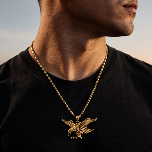 THE MEN THING SS Pendant/ Necklace EAGLE-HUNTER - Gold Alloy Pendant with Pure Stainless Steel 24inch Round Body Chain, European trending Style for Men & Boy