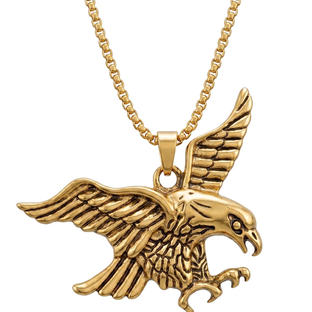 THE MEN THING SS Pendant/ Necklace EAGLE-HUNTER - Gold Alloy Pendant with Pure Stainless Steel 24inch Round Body Chain, European trending Style for Men & Boy