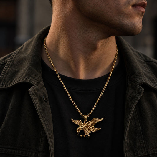 THE MEN THING SS Pendant/ Necklace EAGLE-HUNTER - Gold Alloy Pendant with Pure Stainless Steel 24inch Round Body Chain, European trending Style for Men & Boy