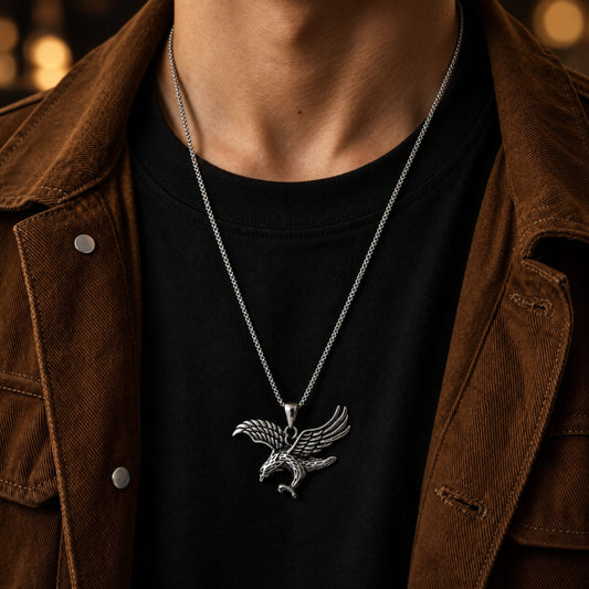THE MEN THING SS Pendant/ Necklace EAGLE-SHARP - Alloy Pendant with Pure Stainless Steel 24inch Round Body Chain, European trending Style for Men & Boy