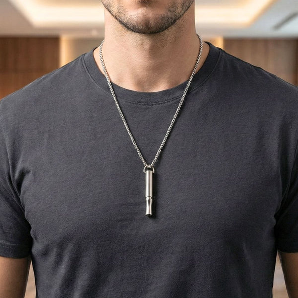ECHO BAR - Titanium Steel Pendant with 24inch Round Box Chain for Men & Boys