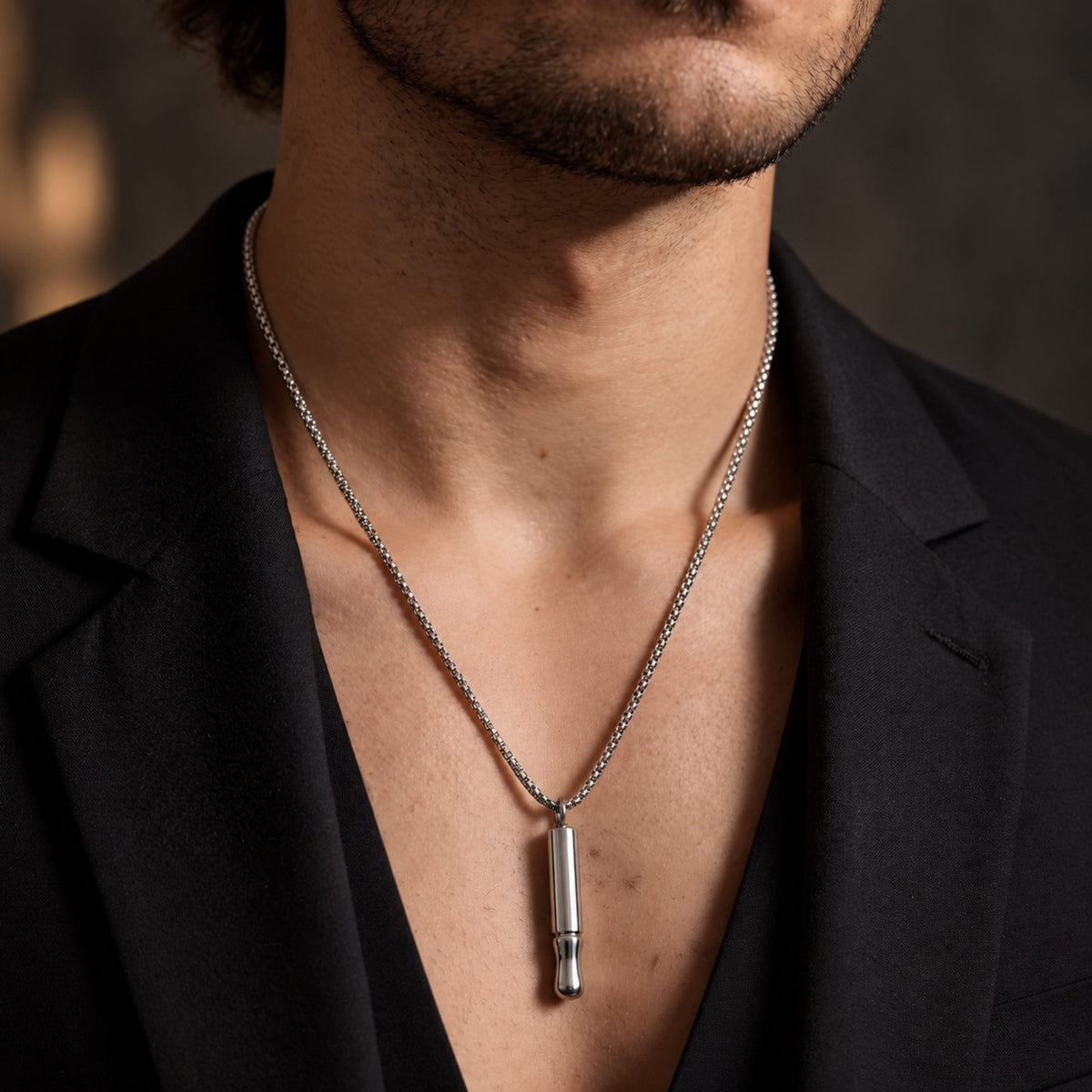 THE MEN THING SS Pendant/ Necklace ECHO BAR - Titanium Steel Pendant with 24inch Round Box Chain for Men & Boys