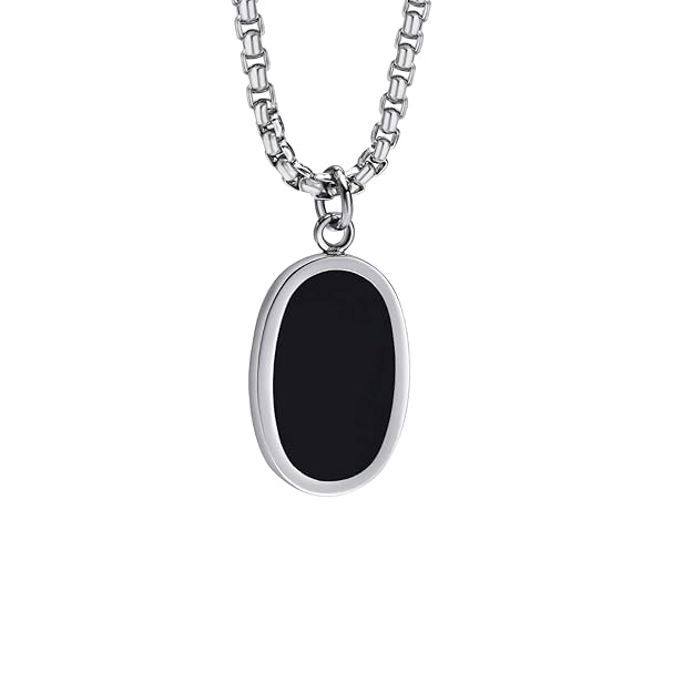 THE MEN THING SS Pendant/ Necklace ECLIPSE BLACK - Pure Titanium Steel Pendant with 24inch Round Box Chain for Men & Boys