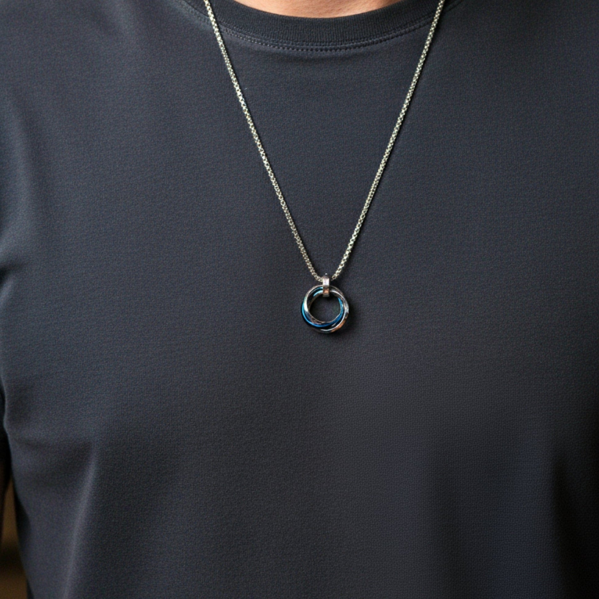 THE MEN THING SS Pendant/ Necklace ECLIPSE NEXUS BLUE - 4mm Titanium Steel Pendant with 24inch Round Box 4mm Chain for Men & Boys