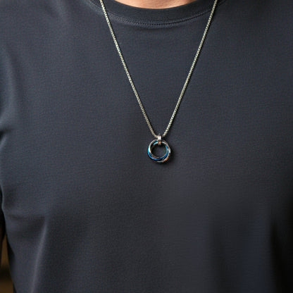 THE MEN THING SS Pendant/ Necklace ECLIPSE NEXUS BLUE - 4mm Titanium Steel Pendant with 24inch Round Box 4mm Chain for Men & Boys