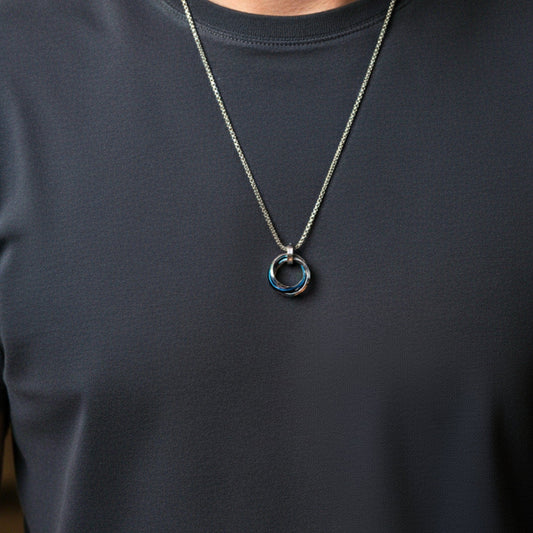 THE MEN THING SS Pendant/ Necklace ECLIPSE NEXUS BLUE - 4mm Titanium Steel Pendant with 24inch Round Box 4mm Chain for Men & Boys