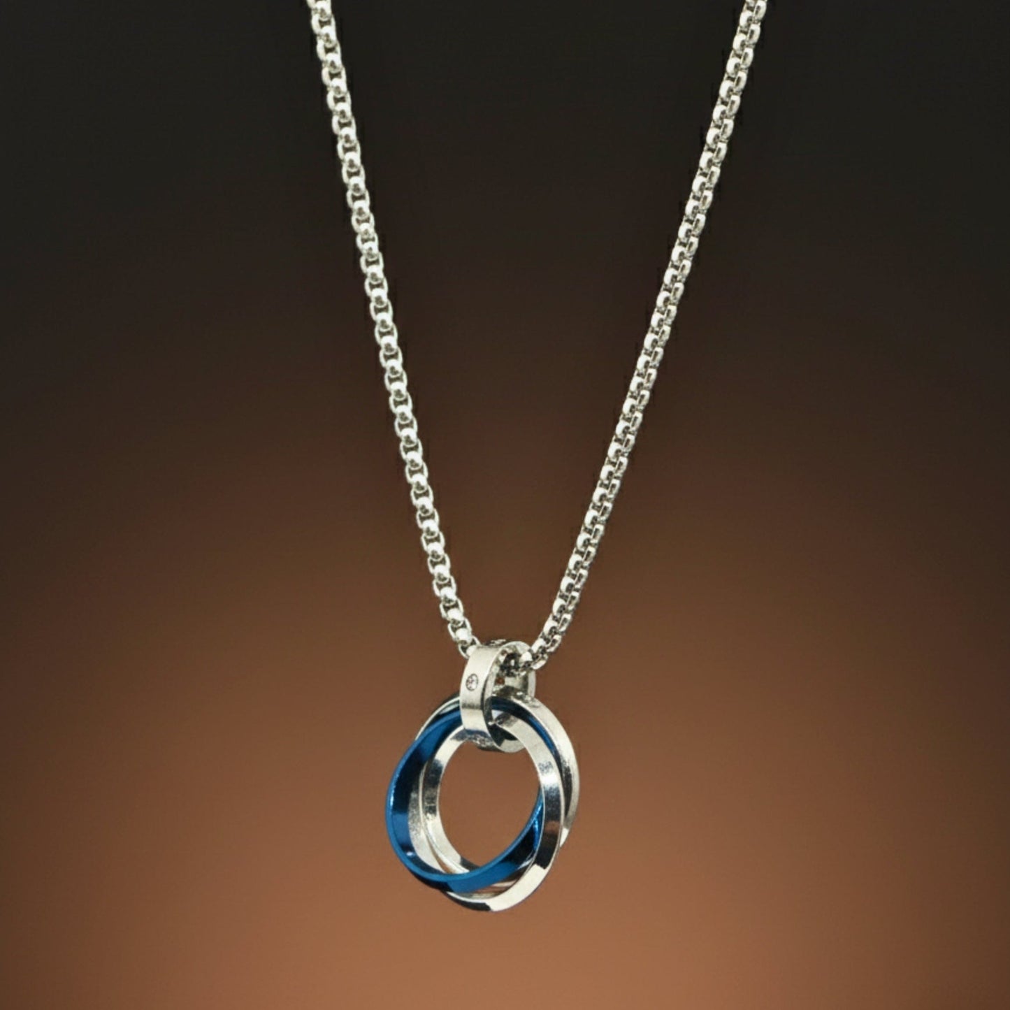 THE MEN THING SS Pendant/ Necklace ECLIPSE NEXUS BLUE - 4mm Titanium Steel Pendant with 24inch Round Box 4mm Chain for Men & Boys