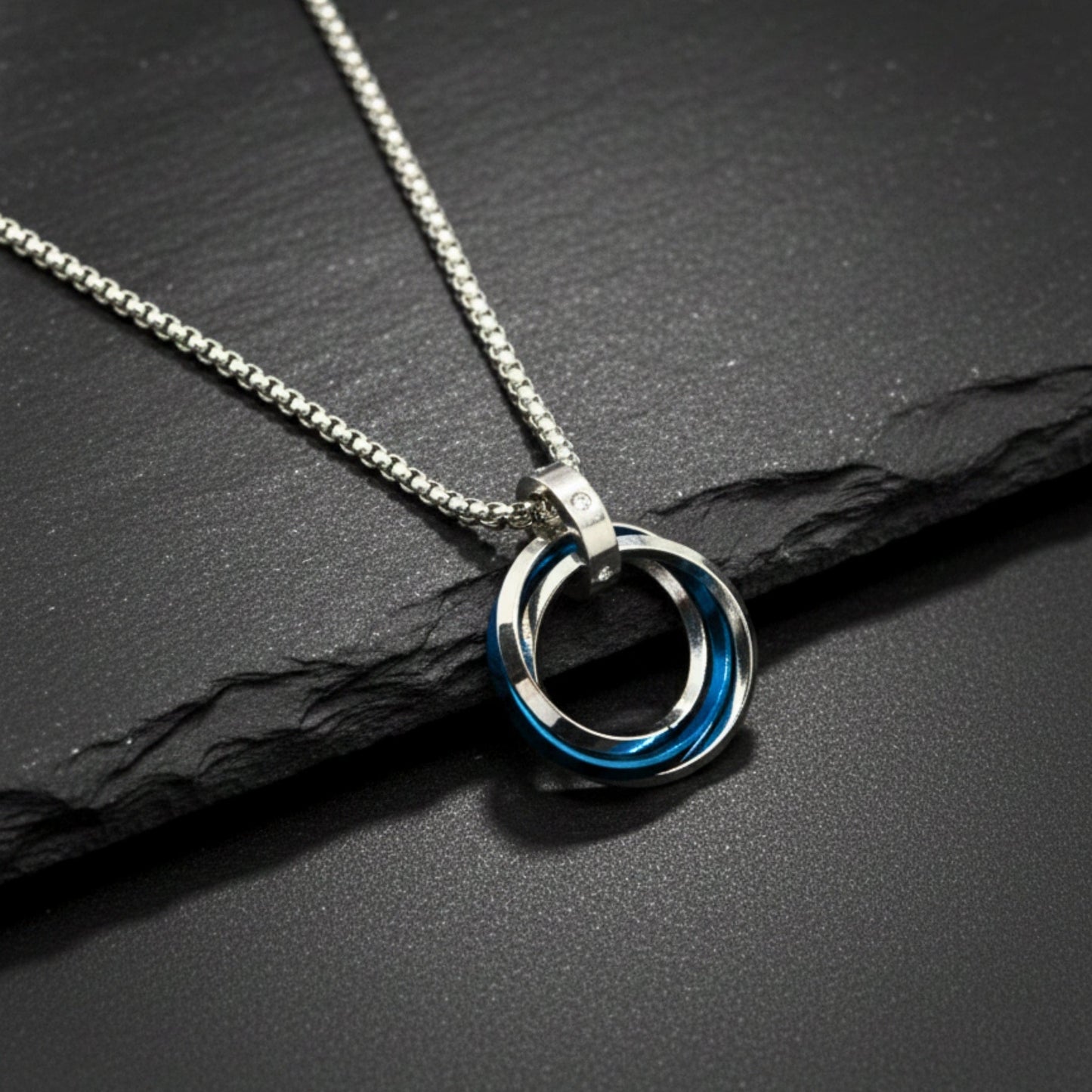 THE MEN THING SS Pendant/ Necklace ECLIPSE NEXUS BLUE - 4mm Titanium Steel Pendant with 24inch Round Box 4mm Chain for Men & Boys