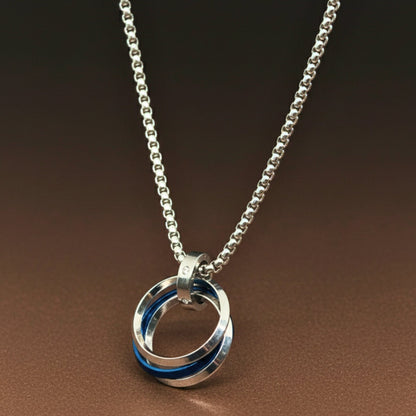 THE MEN THING SS Pendant/ Necklace ECLIPSE NEXUS BLUE - 4mm Titanium Steel Pendant with 24inch Round Box 4mm Chain for Men & Boys