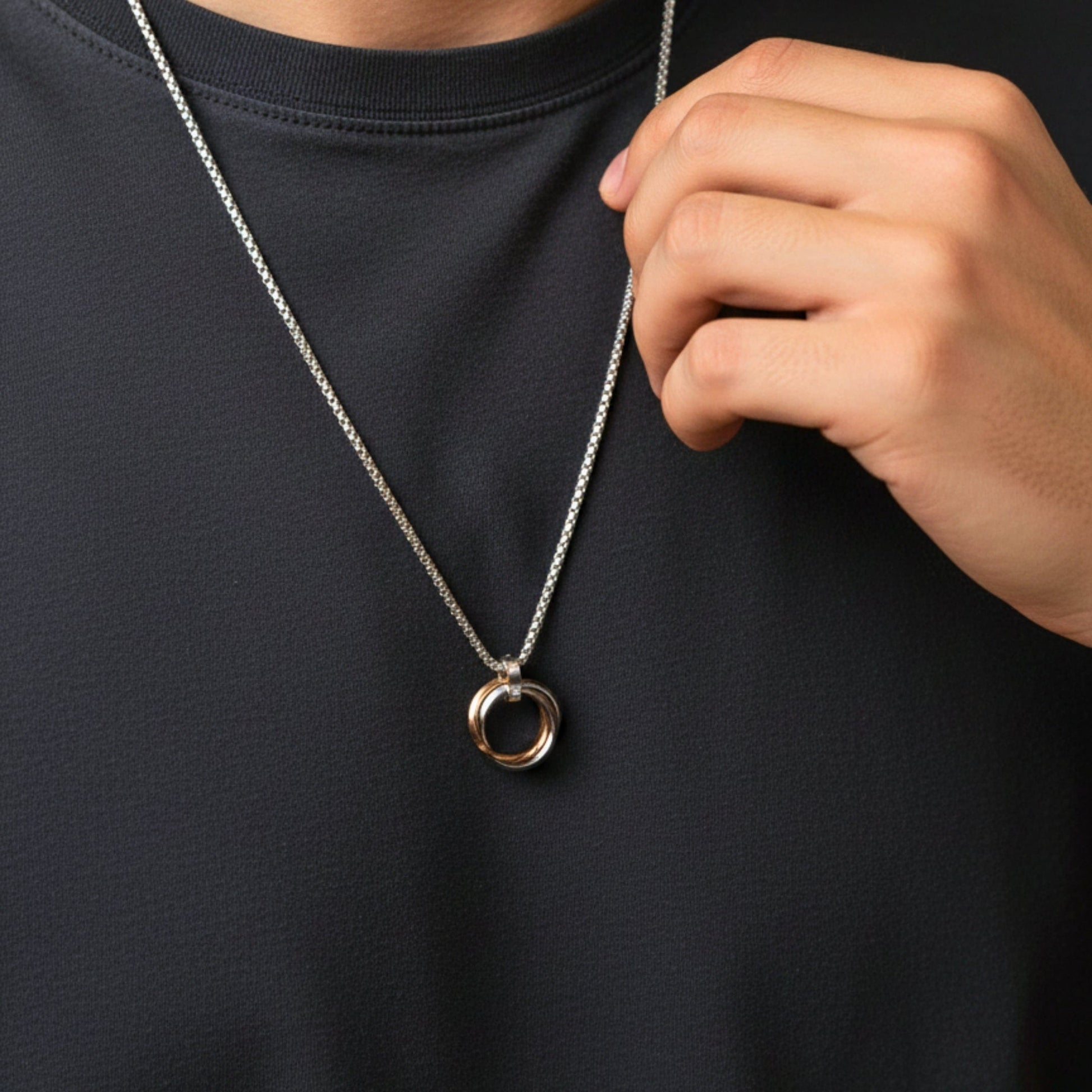 THE MEN THING SS Pendant/ Necklace ECLIPSE NEXUS ROSE GOLD - 4mm Titanium Steel Pendant with 24inch Round Box 4mm Chain for Men & Boys