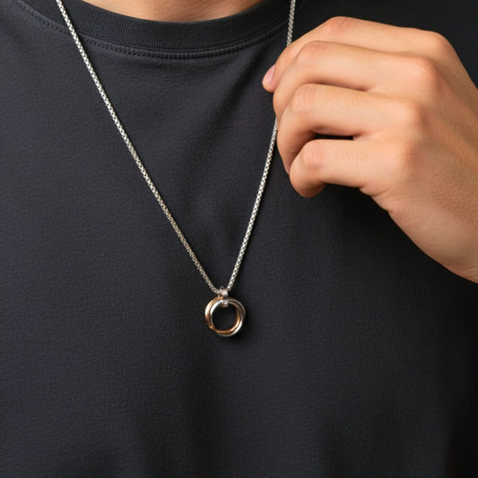 THE MEN THING SS Pendant/ Necklace ECLIPSE NEXUS ROSE GOLD - 4mm Titanium Steel Pendant with 24inch Round Box 4mm Chain for Men & Boys