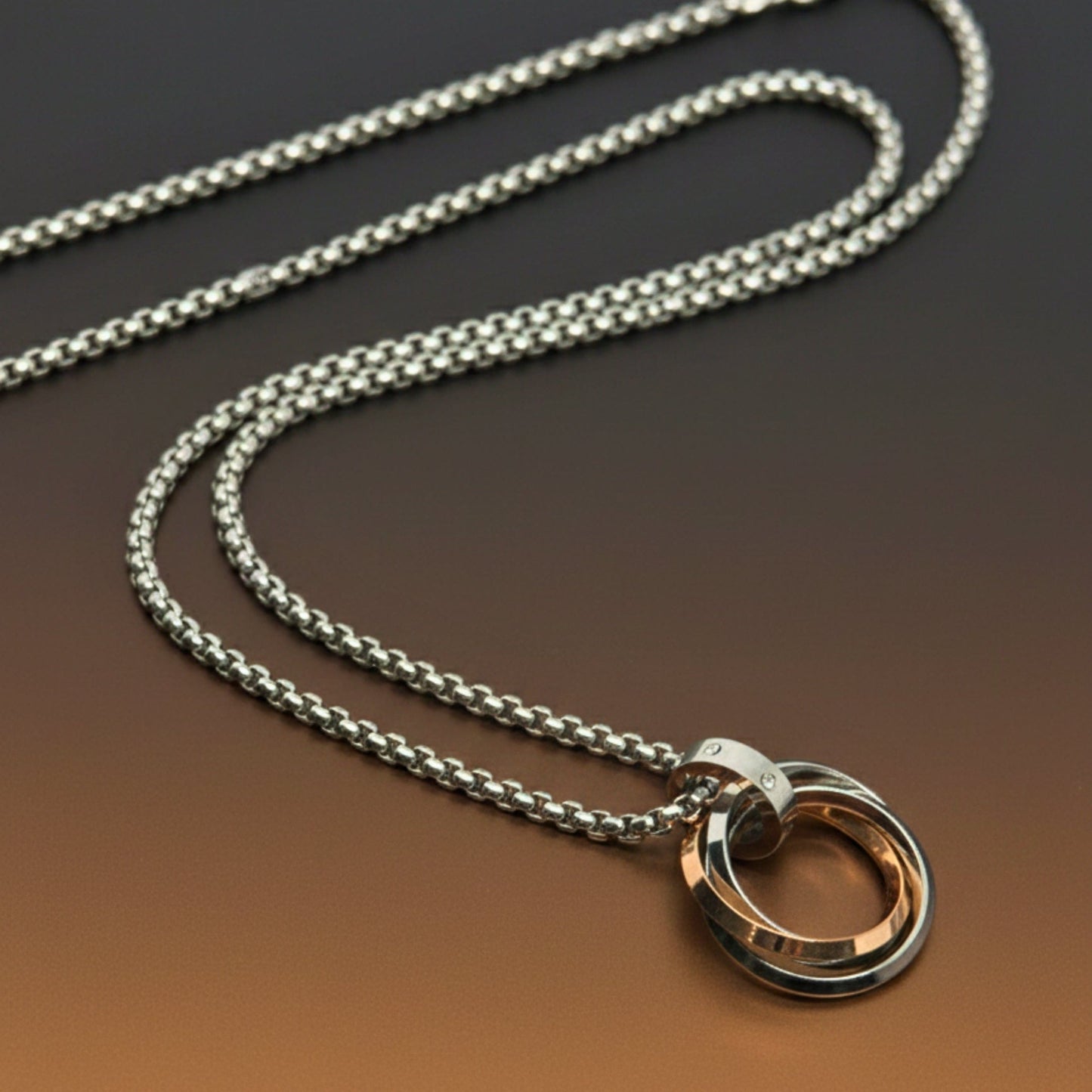 THE MEN THING SS Pendant/ Necklace ECLIPSE NEXUS ROSE GOLD - 4mm Titanium Steel Pendant with 24inch Round Box 4mm Chain for Men & Boys