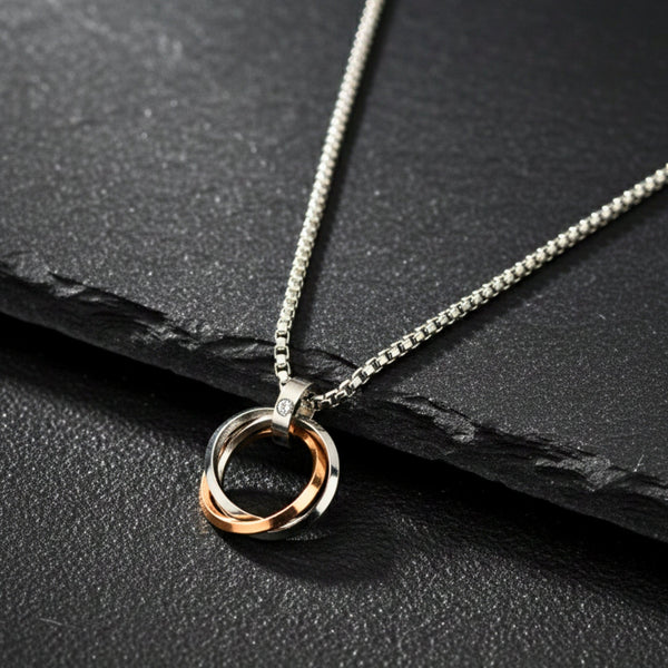 ECLIPSE NEXUS ROSE GOLD - 4mm Titanium Steel Pendant with 24inch Round Box 4mm Chain for Men & Boys