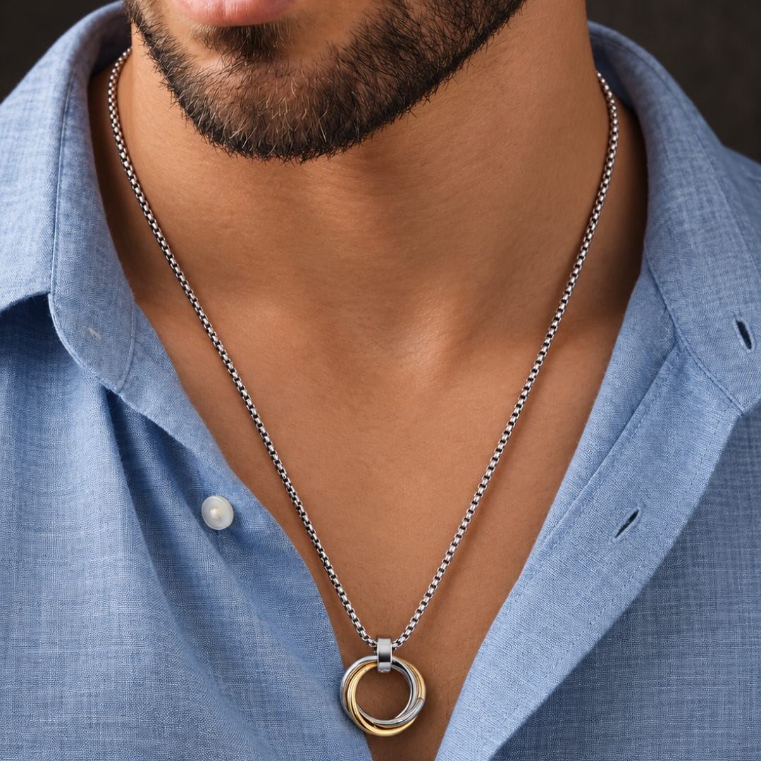 THE MEN THING SS Pendant/ Necklace ECLIPSE NEXUS ROSE GOLD - 4mm Titanium Steel Pendant with 28inch Round Box 2mm Chain for Men & Boys
