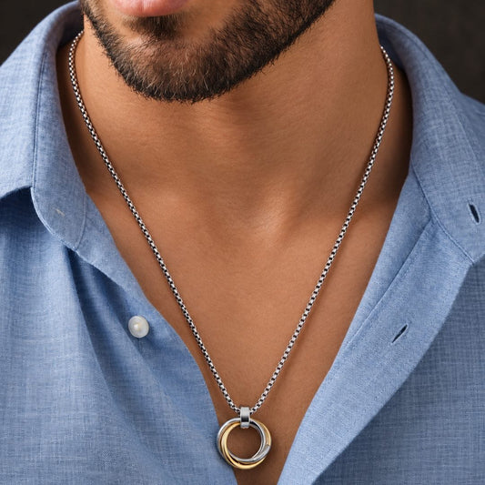 THE MEN THING SS Pendant/ Necklace ECLIPSE NEXUS ROSE GOLD - 4mm Titanium Steel Pendant with 28inch Round Box 2mm Chain for Men & Boys