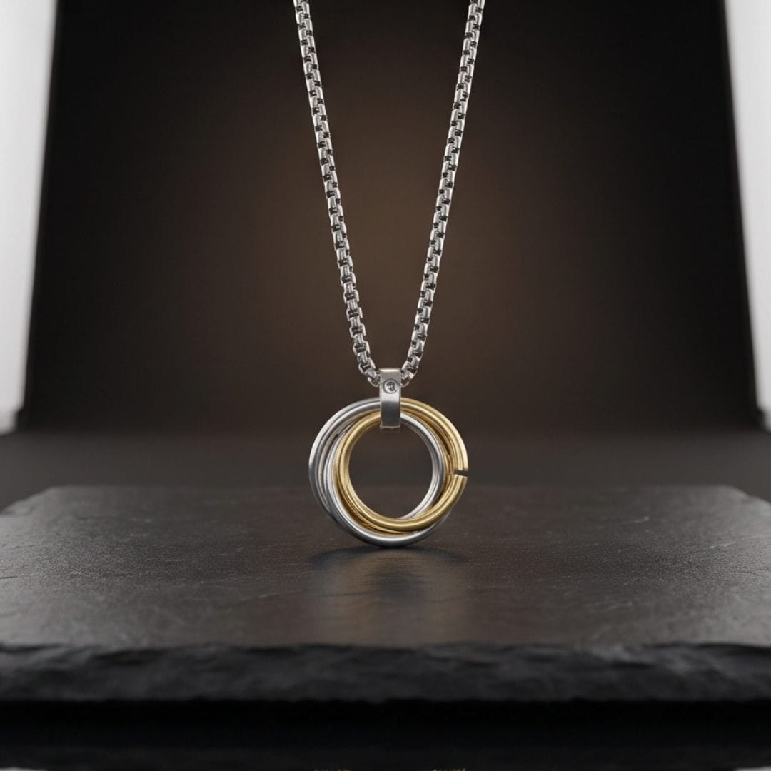 THE MEN THING SS Pendant/ Necklace ECLIPSE NEXUS ROSE GOLD - 4mm Titanium Steel Pendant with 28inch Round Box 2mm Chain for Men & Boys