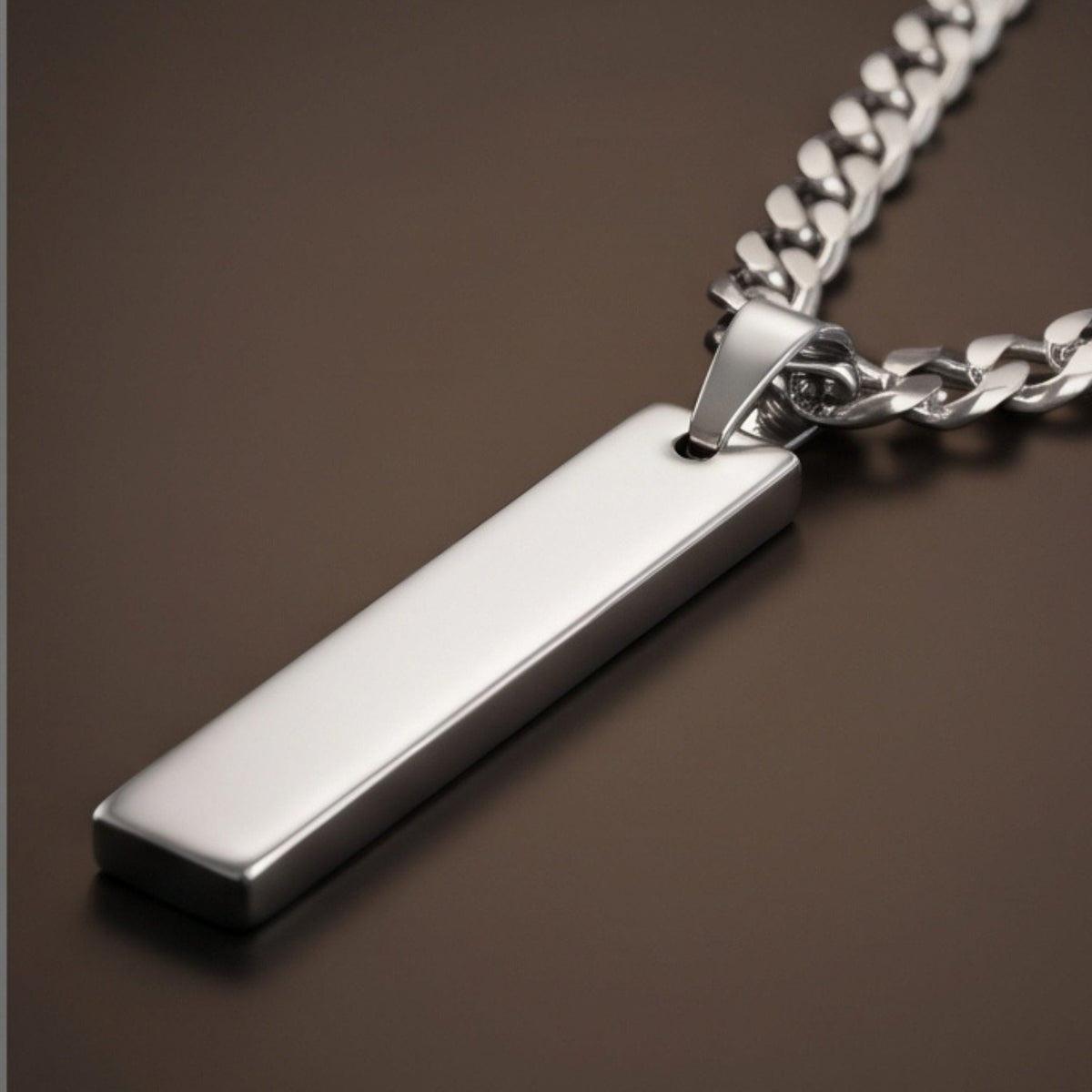 THE MEN THING SS Pendant/ Necklace ELITE BAR - Pure Steel 8.3mm Pendant with 19inch Curb Link 5mm Chain for Men & Boys