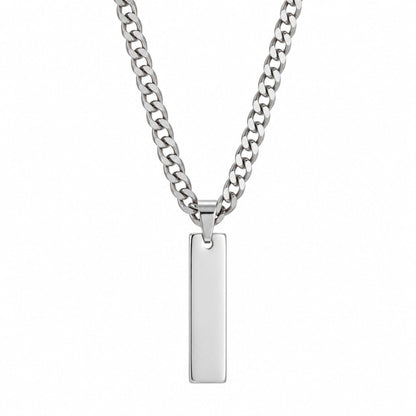 THE MEN THING SS Pendant/ Necklace ELITE BAR - Pure Steel 8.3mm Pendant with 19inch Curb Link 5mm Chain for Men & Boys