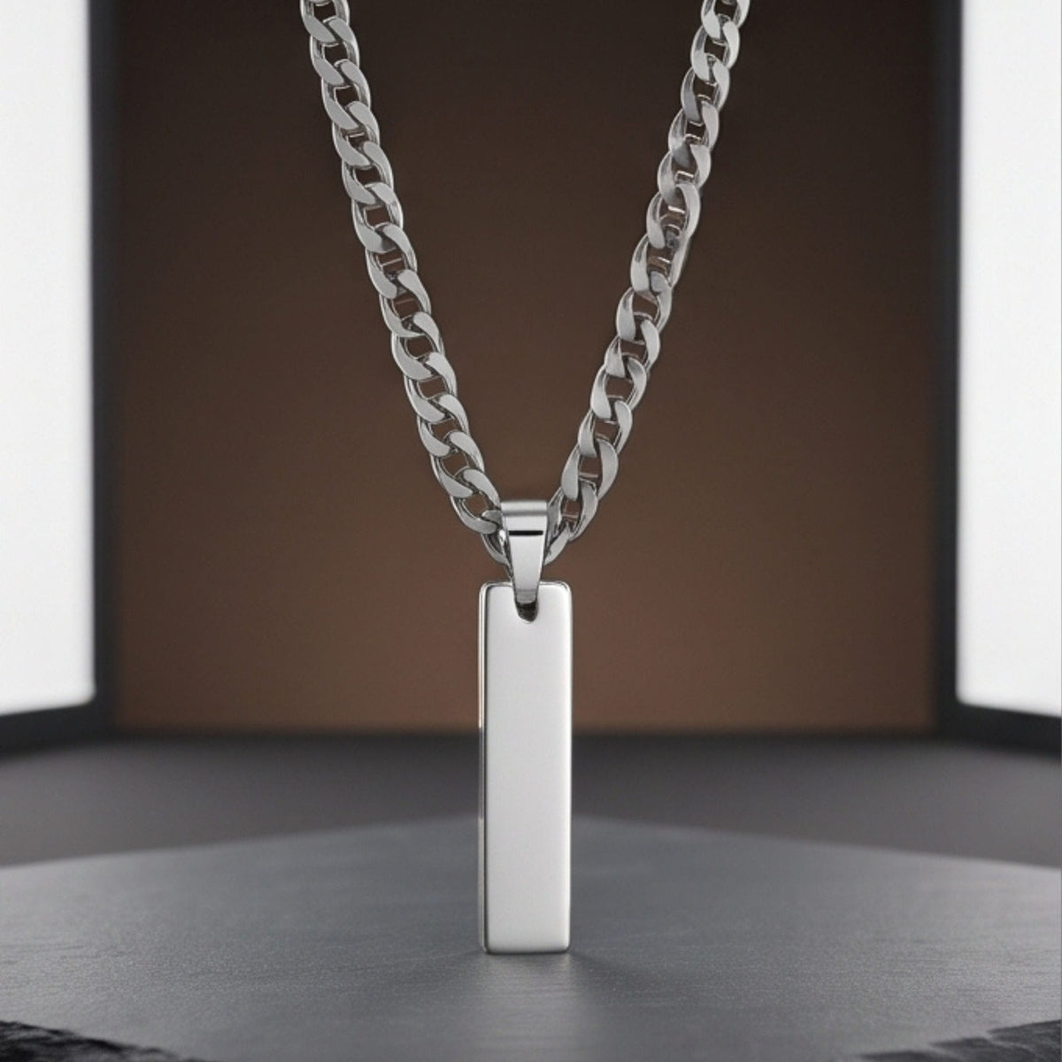THE MEN THING SS Pendant/ Necklace ELITE BAR - Pure Steel 8.3mm Pendant with 19inch Curb Link 5mm Chain for Men & Boys