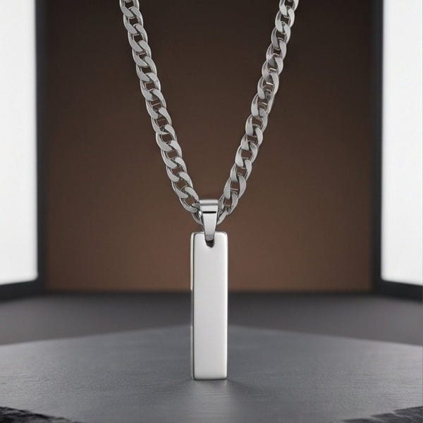 ELITE BAR - Pure Steel 8.3mm Pendant with 19inch Curb Link 5mm Chain for Men & Boys