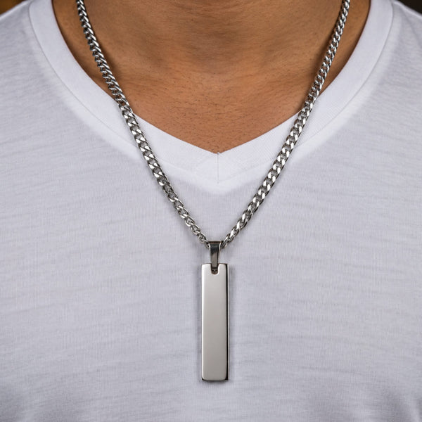 ELITE BAR - Pure Steel 8.3mm Pendant with 19inch Curb Link 5mm Chain for Men & Boys
