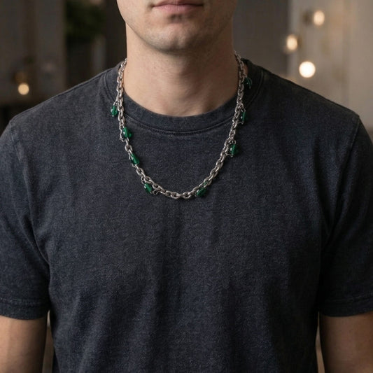 THE MEN THING SS Pendant/ Necklace EMERALD BEAD - Titanium Steel Pendant with 20 to 22inch Adjustable Chain for Men & Boys
