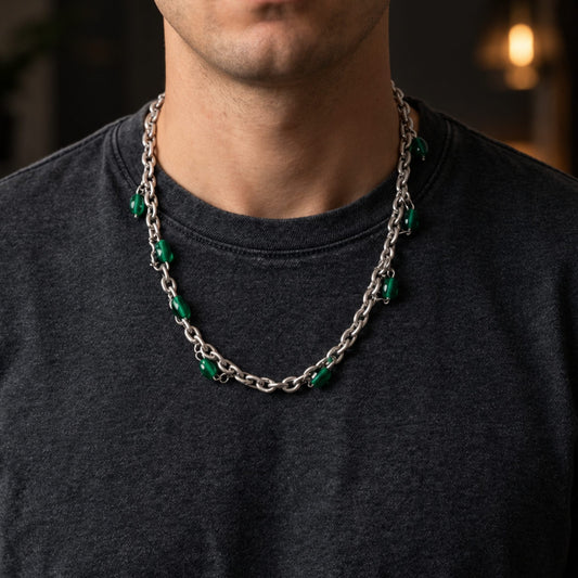 THE MEN THING SS Pendant/ Necklace EMERALD BEAD - Titanium Steel Pendant with 20 to 22inch Adjustable Chain for Men & Boys