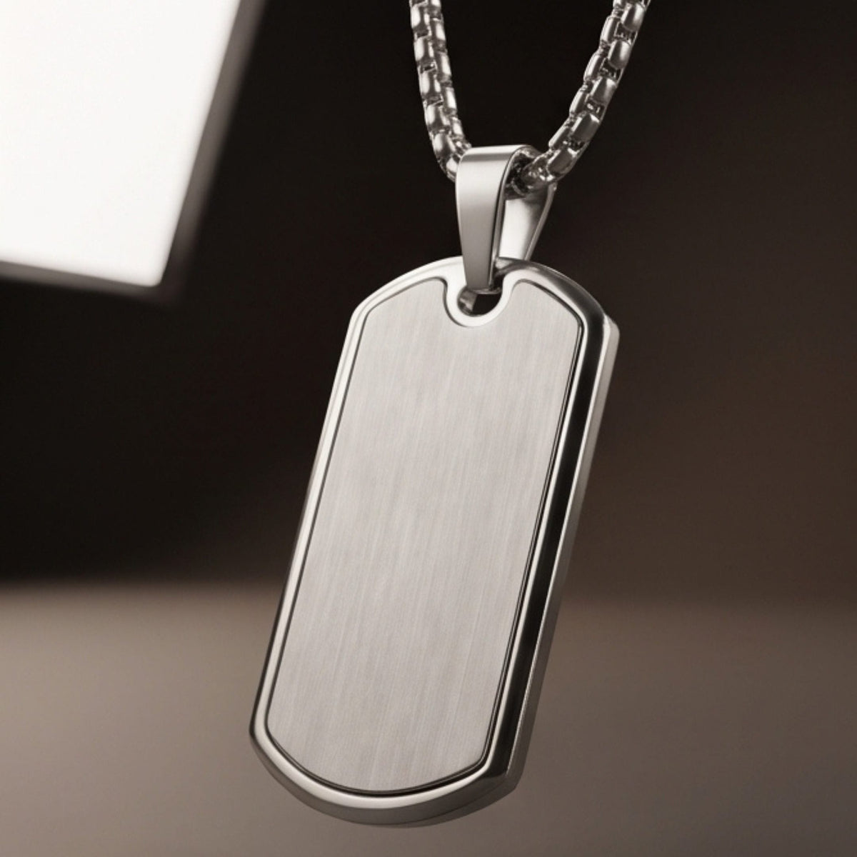 THE MEN THING SS Pendant/ Necklace ENGRAVED  - BOLD TAG - Pure Steel 24mm Pendant with 24inch Round Box 3mm Chain for Men & Boys